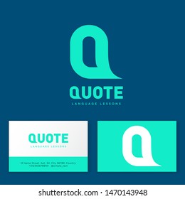 Quote Logo. Language School Emblem. Letter Q Like A Bubble. Flat Icon. Business Card.