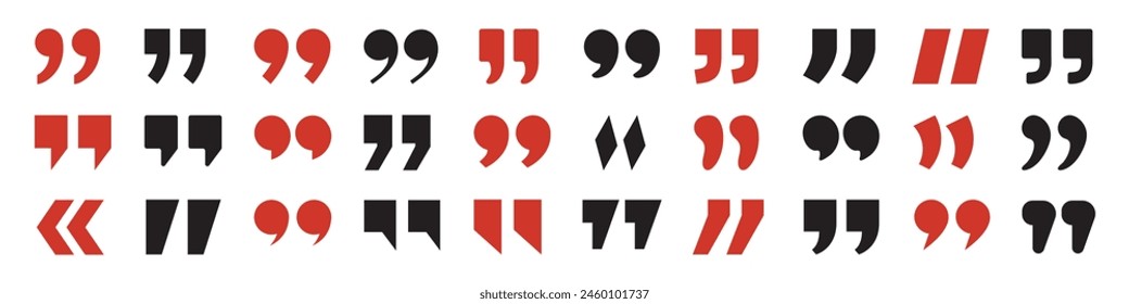 Quote mark collection. Black quotes icons. Speech mark. Inverted commas symbol. Quotemarks outline, speech marks, talking marks set.