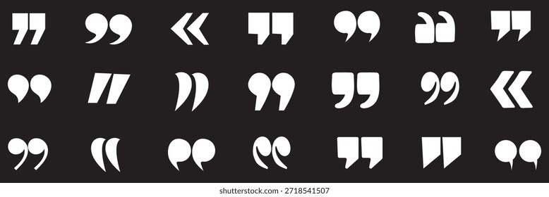 Colección de comillas. Conjunto de iconos de presupuesto. Conjunto de iconos de Ilustración vectorial y comillas transparentes. icono de comillas Diseño de signo de Vector. diálogo de discusión Comentario Abrir y cerrar Iniciar sesión de comillas