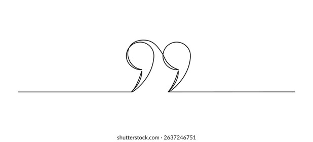 Quote mark in continuous line drawing style. Minimalist black linear isolated on white background. Vector illustration