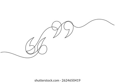 Quote mark continuous one line drawing and minimalist style isolate outline vector illustration