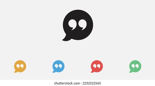 Quote mark icon. Quotation mark in speech bubble symbol. Double quotes. Set of colorful flat design.