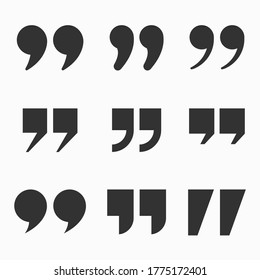 Quote mark icon set for conversation or definition. Quote speech symbol vector illustration. Citation double comma graphic design collection for comment or punctuation sign. SET 3