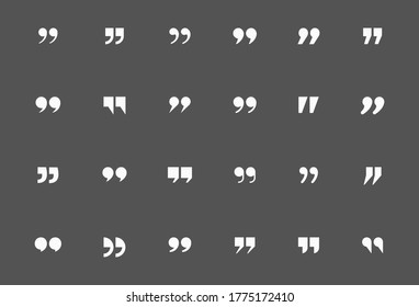 Quote mark icon set for conversation or definition. Quote speech symbol vector illustration. Citation double comma graphic design collection for comment or punctuation sign. SET 2