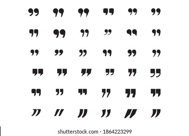 Quote mark icon set for conversation or definition. Quote speech symbol vector illustration. Citation double comma graphic design collection for comment or punctuation sign.