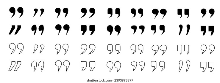 Quote mark icon set for conversation or definition. Quote speech symbol vector illustration.