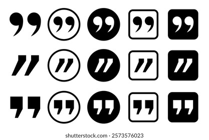 Quote mark icon set for conversation or definition. Quote speech symbol vector illustration.