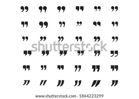 Quote mark icon set for conversation or definition. Quote speech symbol vector illustration. Citation double comma graphic design collection for comment or punctuation sign.