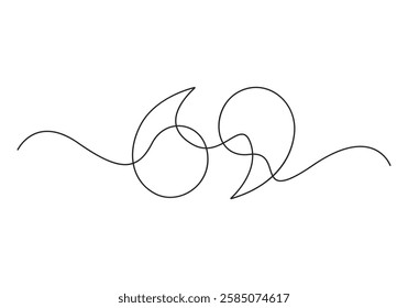 Quote mark icon symbol continuous one line drawing. Single continuous line drawing of a quote mark. Doodle vector illustration