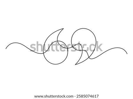 Quote mark icon symbol continuous one line drawing. Single continuous line drawing of a quote mark. Doodle vector illustration