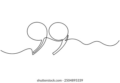 quote mark icon symbol one line drawing, Single continuous line drawing of a quote mark