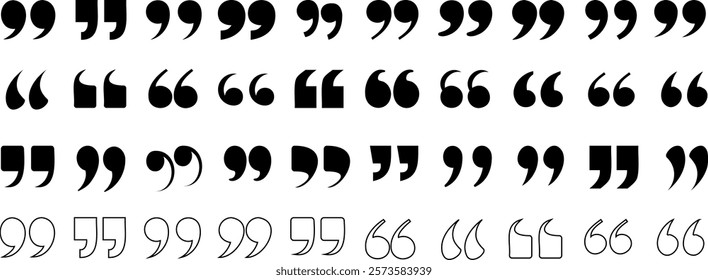 quote mark icon vector set, quotation marks collection, creative quote mark designs and quotation symbols, typography elements, diverse quotation styles, punctuation marks, speech mark