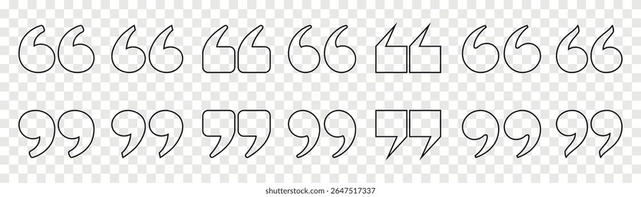 Quote mark line vector icon set.