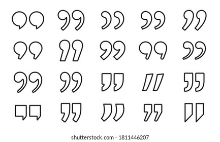 Quote Mark Linear Icon Set. Quotation Sign. Contour Double Commas For Quotes