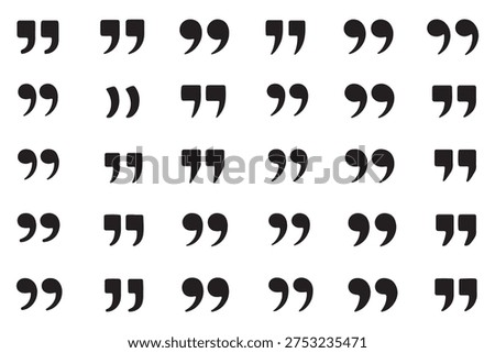 Quote mark. Quotation marks icons. Various punctuation symbols. Minimalist typography quote elements, double commas, text accent signs for citation. Simple quote collection vector set.