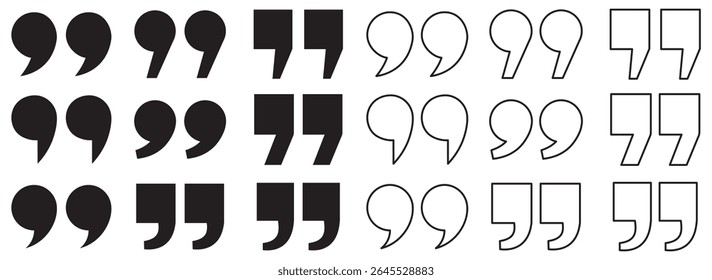 Quote mark. Quotes icon set. Quote symbol. Simple quotes collection. Quote icon vector illustration. Quotation mark sign and symbol. Set of quote mark . Quotation mark icon collection. 