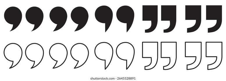 Quote mark. Quotes icon set. Quote symbol. Simple quotes collection. Quote icon vector illustration. Quotation mark sign and symbol. Set of quote mark . Quotation mark icon collection. 