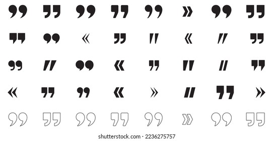 Quote mark . Quote symbol. Comma sign in flat style collection. Vector solid commas and stroke commas