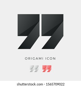 Quote Mark Symbol - speech, testimonial, word, quotation, comma, comment, coversation, dialog, discussion - Origami Icon Vector Illustration