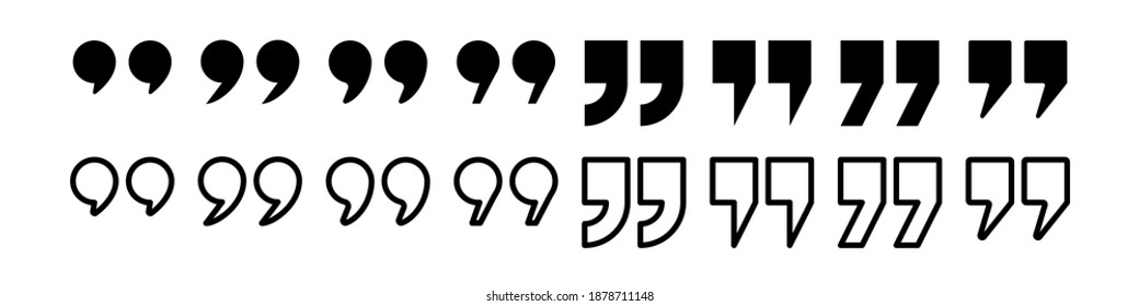 quote mark vector icon set. quotation black sign on white background. quoted speech isolated symbol. inspiration quote frame box