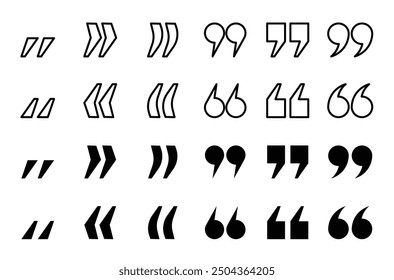 Quote mark vector icon set. quotation sign. inverted comma symbol.