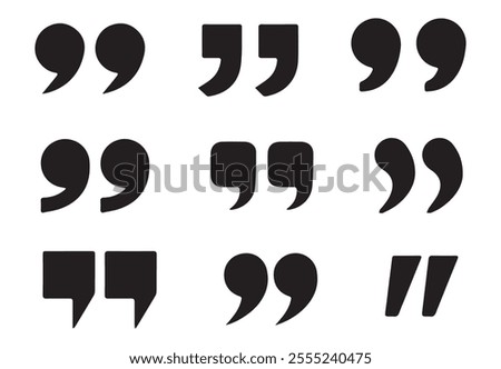 Quote marks black symbol isolated. Black quotes icon collection. Vector illustration EPS 10