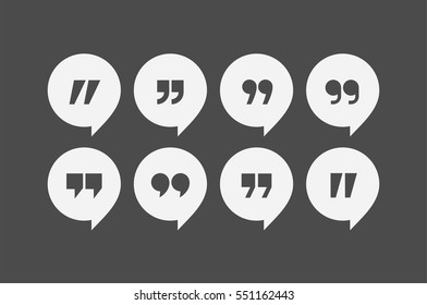 Quote Marks Vector Abstract Flat Design Icon Set. Chat And Message Bubble Illustration Collection