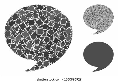 Quote mosaic of uneven elements in variable sizes and color tinges, based on quote icon. Vector rough elements are grouped into mosaic. Quote icons collage with dotted pattern.