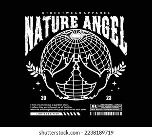 quote nature angel illustration with a bird dove, style retro t shirt design, vector graphic, typographic poster or tshirts street wear and urban style