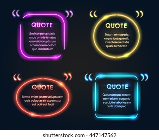 Quote neon frame different color set. Vector illustration