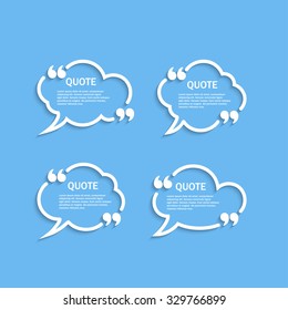 Quote outline cloud speech bubbles with commas set, vector template