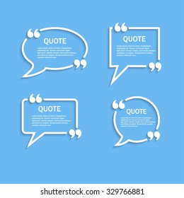 Quote outline speech bubbles with commas set, vector template