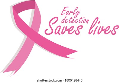 Quote Pink ribbon for breast cancer awareness month in October. Early detection saves lives. flat vector illustration. 