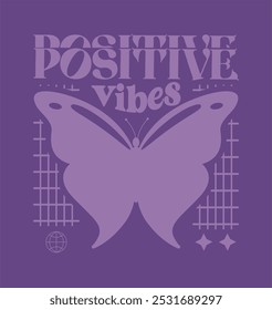  Quote Positive Vibes butterfly for t shirt design, Butterfly vector illustration