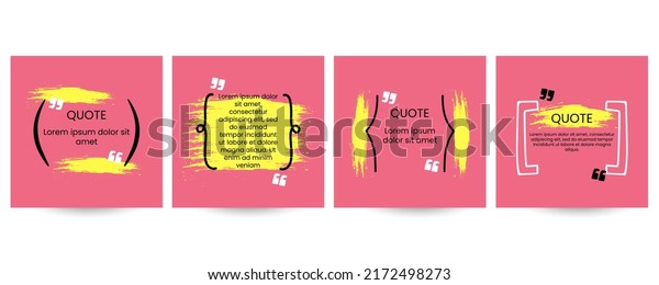 Quote poster set. Hand drawn geometric bracket frame,\
box collection with double comma sign, bubble speech and quotation\
place. Blank template for comment or message, banner vector\
isolated set