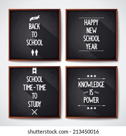 Quote poster with text on four black school chalkboard. Vector eps 10