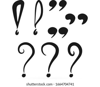 Quote, Question, Exclamation Set Icon Isolated On White. Quotation Mark. Vector Stock Illustration.