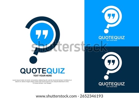 Quote quiz logo design with quotation marks and a question mark symbol in blue and navy.