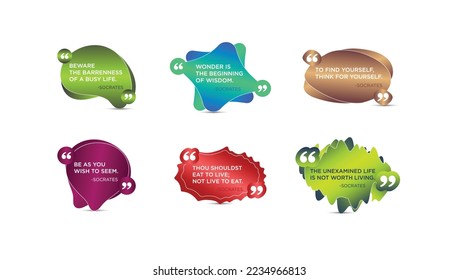 Quote in quotes frames. socrates quotes, speech stickers, and modern comment box badge set
