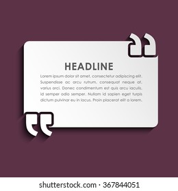 Quote with quotes on a rectangular sticker on purple background. Vector illustration.