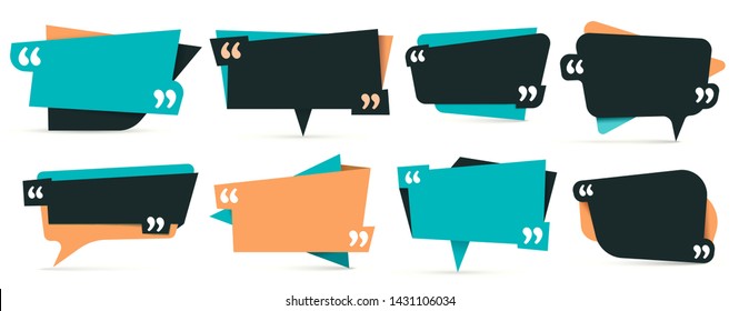 Quote in quotes. Remark frames, frame for idea and quotation template. Memo quotation frame, quote textbox or quoting commas dialog word tag. Vector isolated icons set