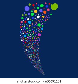 Quote random fireworks stream. Vector illustration style is flat bright multicolored iconic symbols on a blue background. Object fountain created from scattered icons.