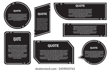 Quote remark frames. Quotation frame, quotes and mention quotations remarks templates. Info tag, quote textbox blog remarks or discussion citation memo word label. Isolated on white background. EPS 10