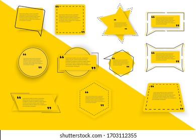 Quote remark frames.templates. Info tag, quote textbox blog remarks. Quotation frame, quotes and mention quotations remarks. Isolated symbols. Quote box frame set.Vector box icon. Texting quote boxes