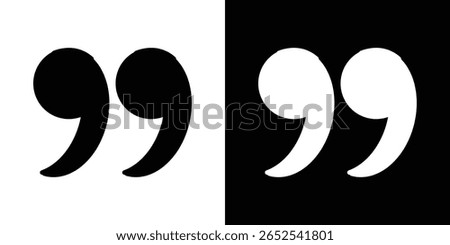 Quote right icon in flat version on black and white background