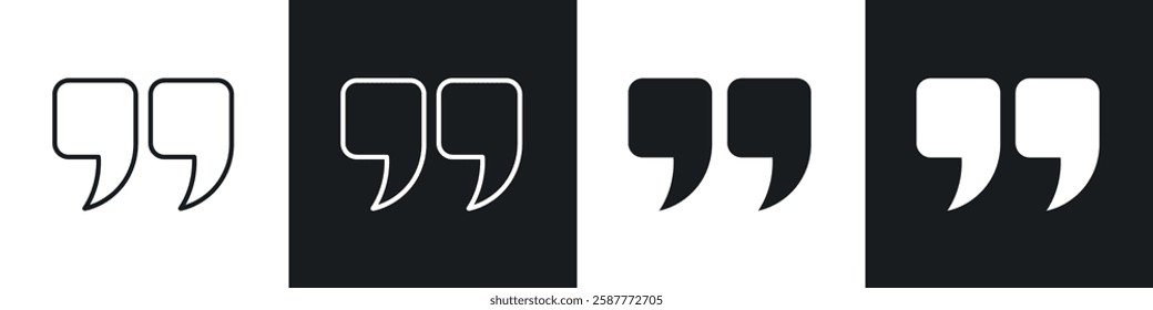 Quote right icon set black and white colors. Graphic Vector icons pack
