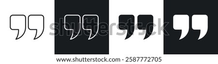 Quote right icon set black and white colors. Graphic Vector icons pack