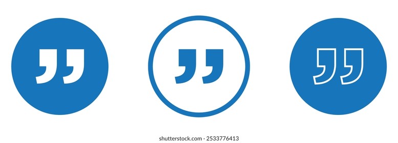 Conjunto de iconos de la cita derecha. símbolo de Vector de cita doble. comentario de diálogo de discusión abrir y cerrar Iniciar sesión de cita estilo negro relleno y delineado.