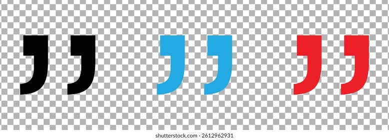 Quote right icon set. double quotation vector symbol. discussion dialog remark open and close quote sign in black filled and outlined style vector design . Vector Illustration . EPS 10 .