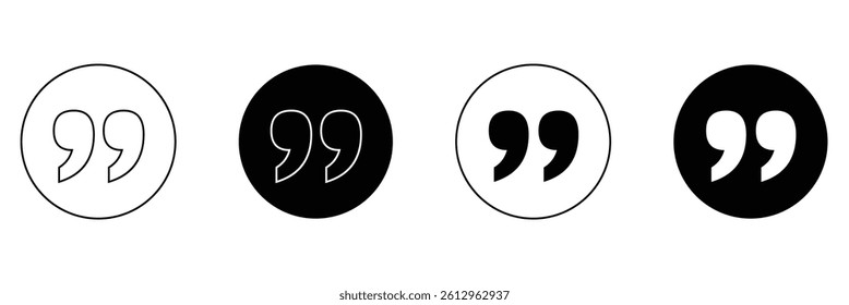 Quote right icon set. double quotation vector symbol. discussion dialog remark open and close quote sign in black filled and outlined style vector design . Vector Illustration . EPS 10 .